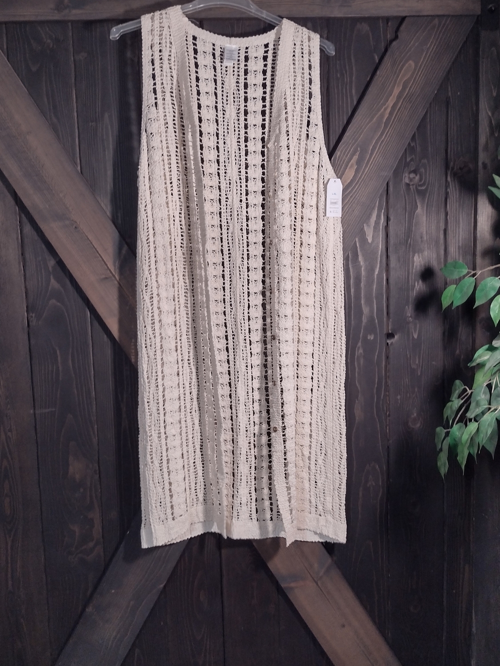 Cream Crochet Knit Sleeveless Duster - Size L/ XL Boho,Western,Swim